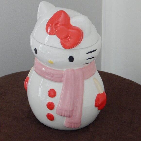 New Sanrio Hello Kitty Holiday Snowman 3D Sculpted Ceramic LRG Canister Jar Set - Picture 4 of 10